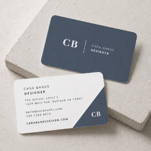 Navy Blue Monogram Modern Minimal Simple Business Card
