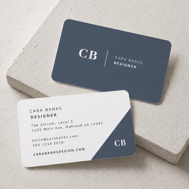 Navy Blue Monogram Modern Minimal Simple Business Card (Creator Uploaded)