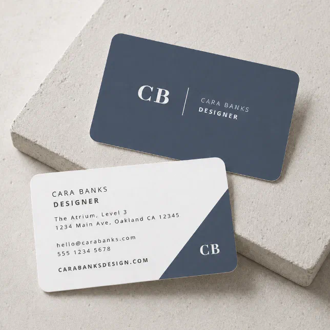 Navy Blue Monogram Modern Minimal Simple Business Card | Zazzle