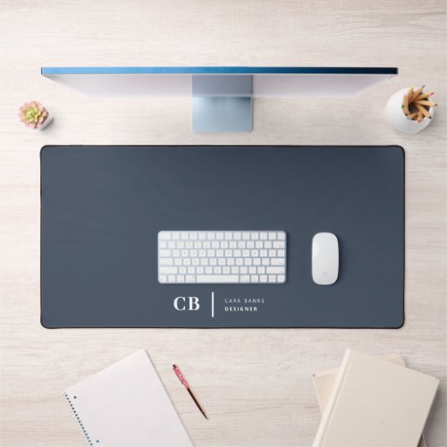 Navy Blue Monogram Modern Minimal Simple Desk Mat