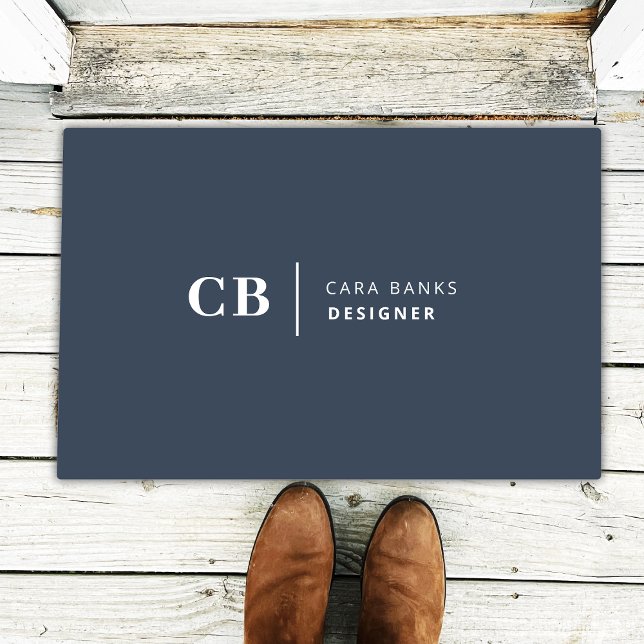 Navy Blue Monogram Modern Minimal Simple Doormat (Creator Uploaded)