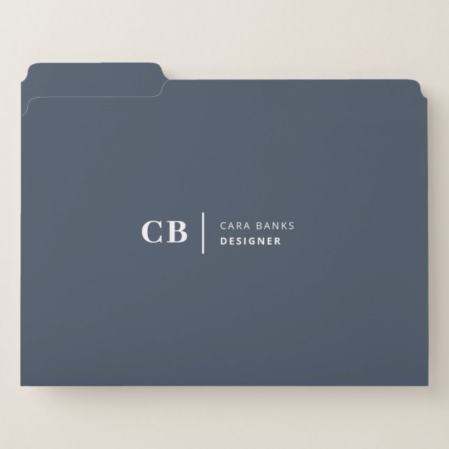 Navy Blue Monogram Modern Minimal Simple File Folder (Front Left)