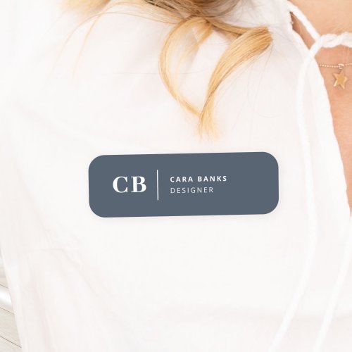 Navy Blue Monogram Modern Minimal Simple Name Tag