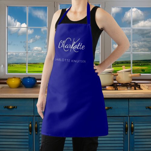 Navy blue monogram name business  apron