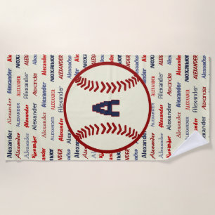 Navy Blue Monogram Name Gifts for Kids baseball Beach Towel