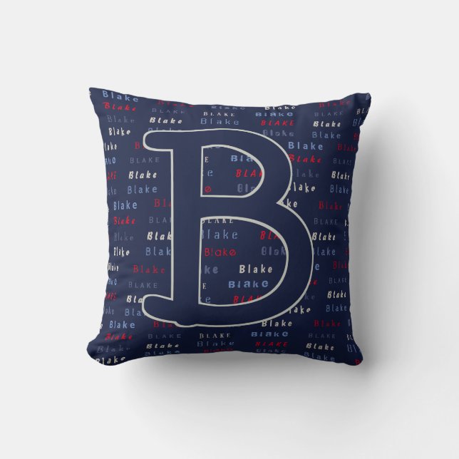 Navy Blue Monogram Name Gifts for Kids Bedding Throw Pillow (Front)