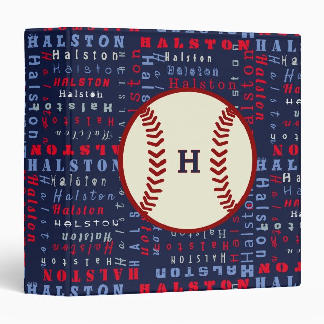 Navy Blue Monogram Name Gifts Kids boys baseball 3 3 Ring Binder (Front/Spine)