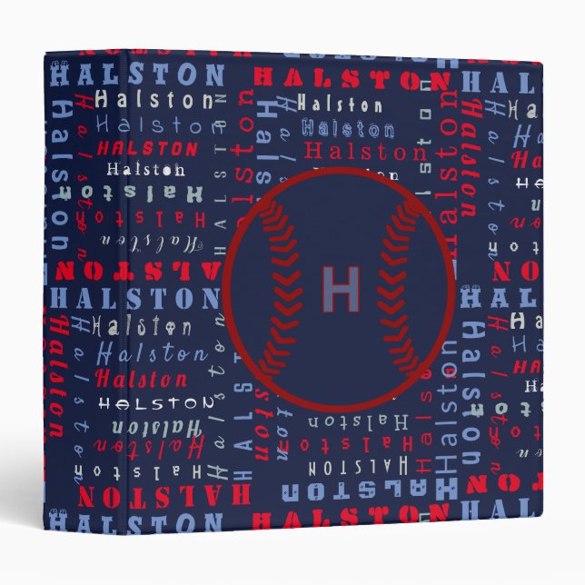 Navy Blue Monogram Name Gifts Kids boys baseball 3 Ring Binder (Front/Spine)