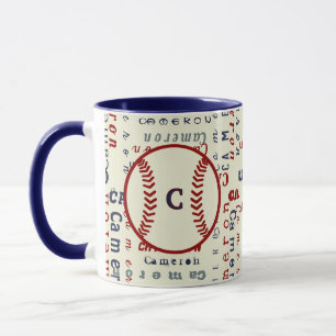 Navy Blue Monogram Name Gifts Kids boys baseball M Mug