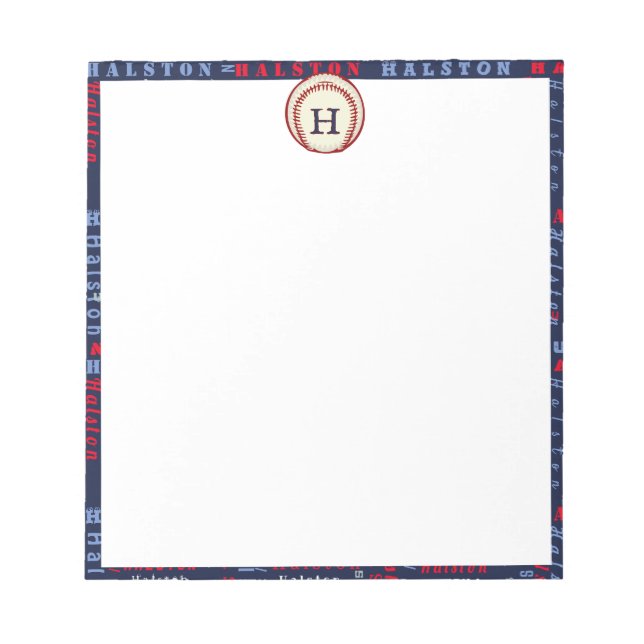 Navy Blue Monogram Name Gifts Kids boys baseball N Notepad (Front)