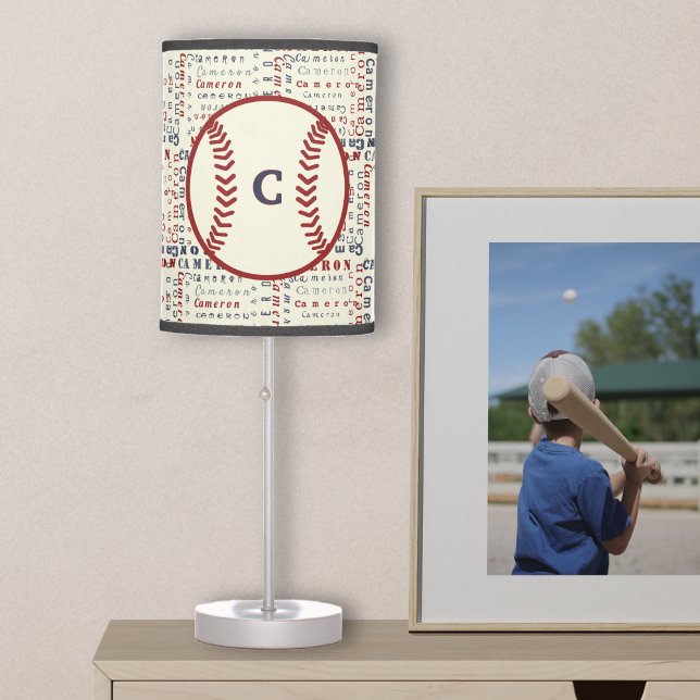 Navy Blue Monogram Name Kids bedroom Baseball Table Lamp (Creator Uploaded)