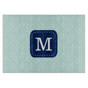 Navy Blue Monogram on Mint Background Cutting Board
