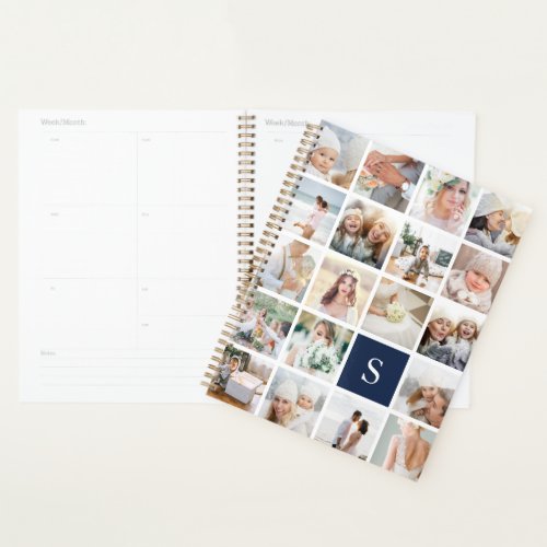 Navy Blue Monogram Photo Collage Planner