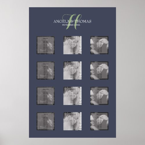 Navy Blue Monogram Photo Seating Chart