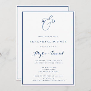 Navy Blue Monogram Rehearsal Dinner Invitation