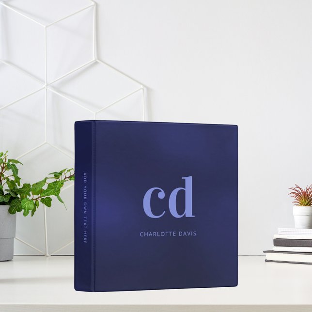 Navy Blue monogram school office 3 Ring Binder (Creator Uploaded)