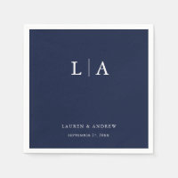 Navy Blue Monogram Simple Minimalist Wedding Napki