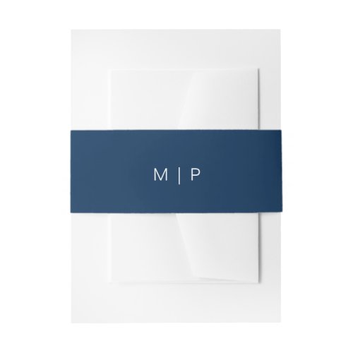 Navy Blue Monogram Simple Wedding Invitation Belly Band