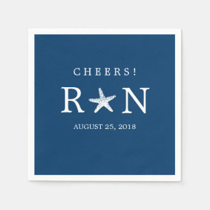 Navy Blue Monogram Starfish   Wedding Paper Napkins