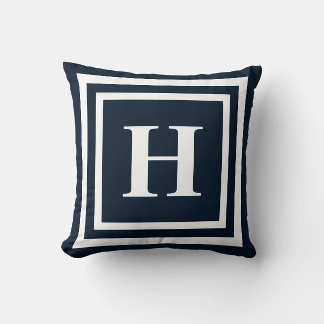 Navy Blue Monogram Throw Pillow (Front)