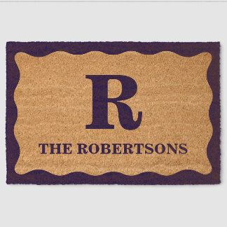 Navy Blue Monogram Wavy Border Coir Mat