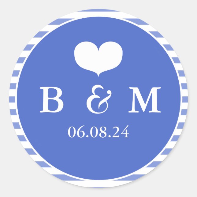 Navy Blue Monogram Wedding Envelop Seal Sticker (Front)