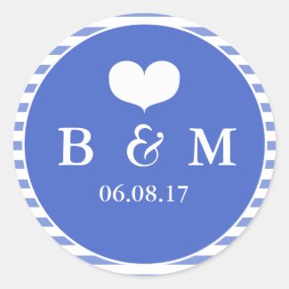 Navy Blue Monogram Wedding Envelop Seal Sticker