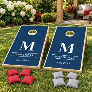 Navy Blue Monogram Wedding Family Custom Cornhole Set