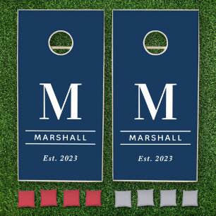 Navy Blue Monogram Wedding Family Custom Cornhole Set