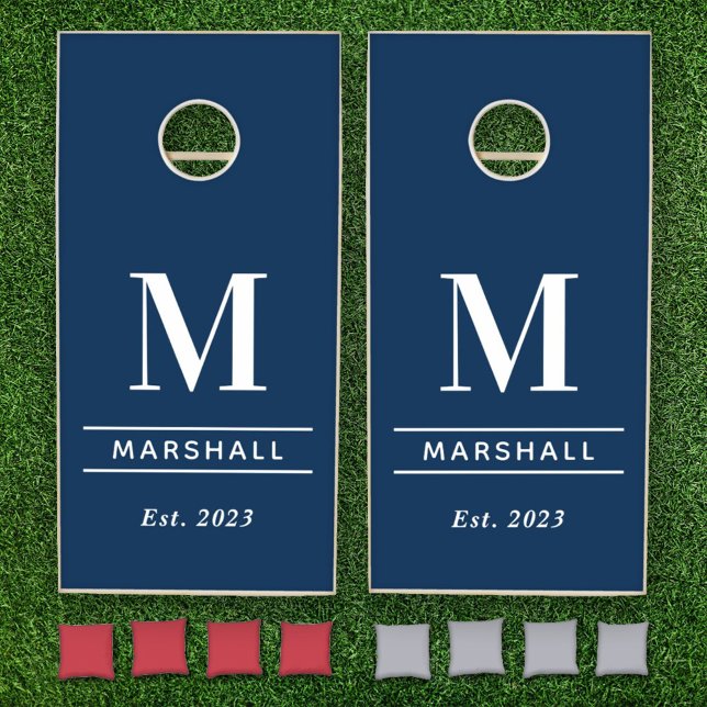 Navy Blue Monogram Wedding Family Custom Cornhole Set (Creator Uploaded)