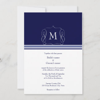 Navy Blue Monogram Wedding Invitations