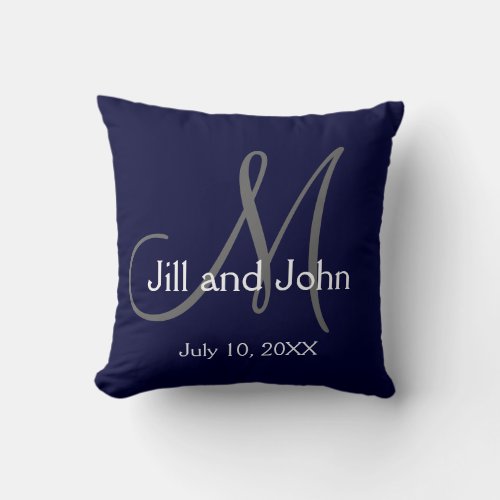 Navy Blue Monogram Wedding Keepsake Throw Pillow