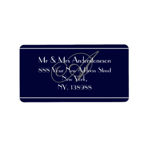 Navy Blue Monogram Wedding RSVP Address  Label