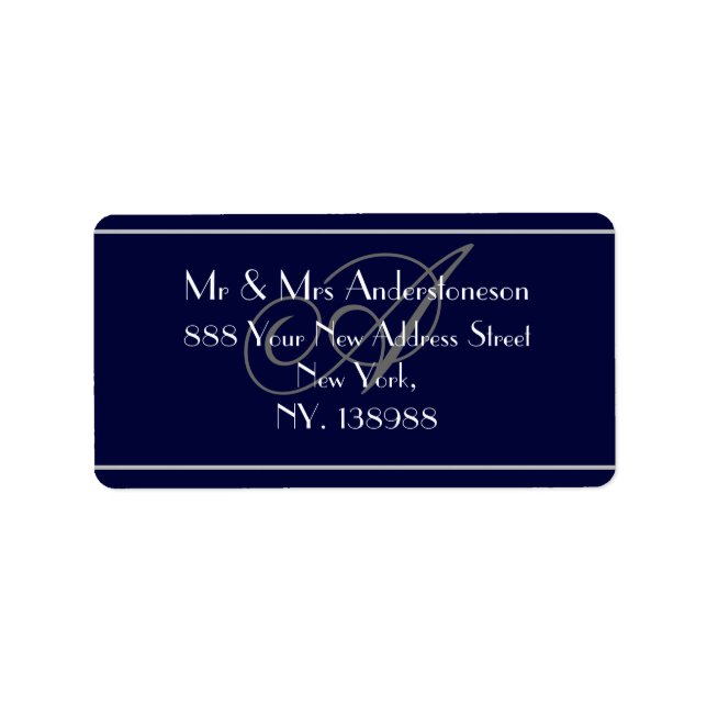 Navy Blue Monogram Wedding RSVP Address  Label (Front)