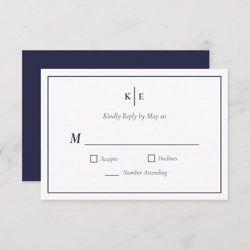 Navy Blue Monogram Wedding RSVP Response Card