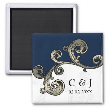 "navy blue" monogram wedding save the date magnets