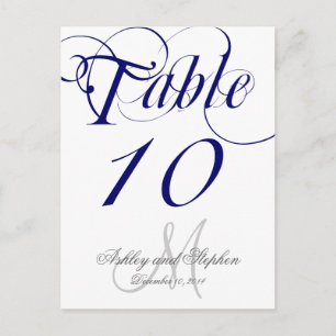 Navy Blue Monogram Wedding Table Number Card