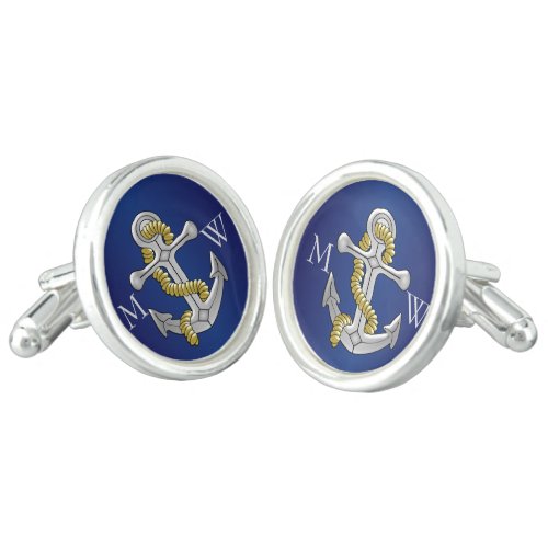 Navy Blue Monogrammed Anchor Cufflinks