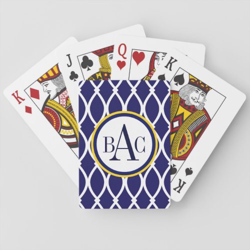 Navy Blue Monogrammed Barcelona Print Playing Cards
