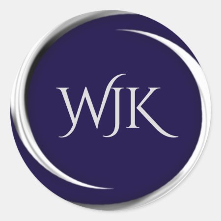 Navy Blue Monogrammed Classic Round Sticker