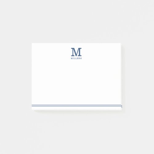 Navy Blue Monogrammed Family Name Two Lined Post_it Notes