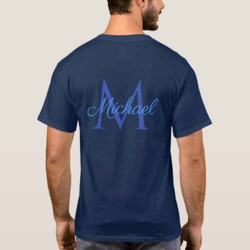 Navy Blue Monogrammed Initial Letter Name Template T_Shirt