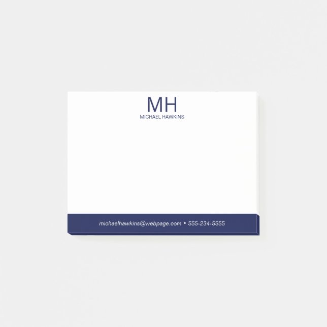 Navy Blue Monogrammed Men's Post-it Notes (Front)