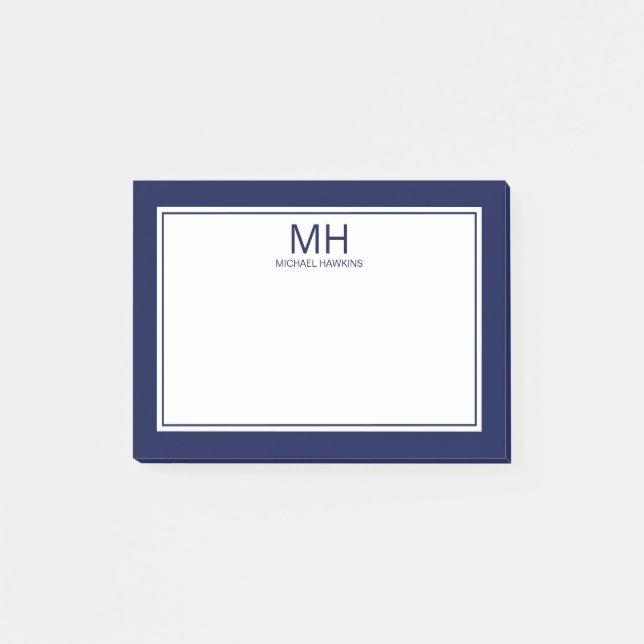 Navy Blue Monogrammed Men's Post-it Notes (Front)
