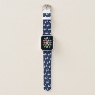 Navy Blue Monogrammed Motif Apple Watch Band