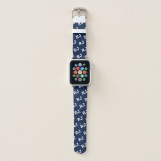 Navy Blue Monogrammed Motif Apple Watch Band