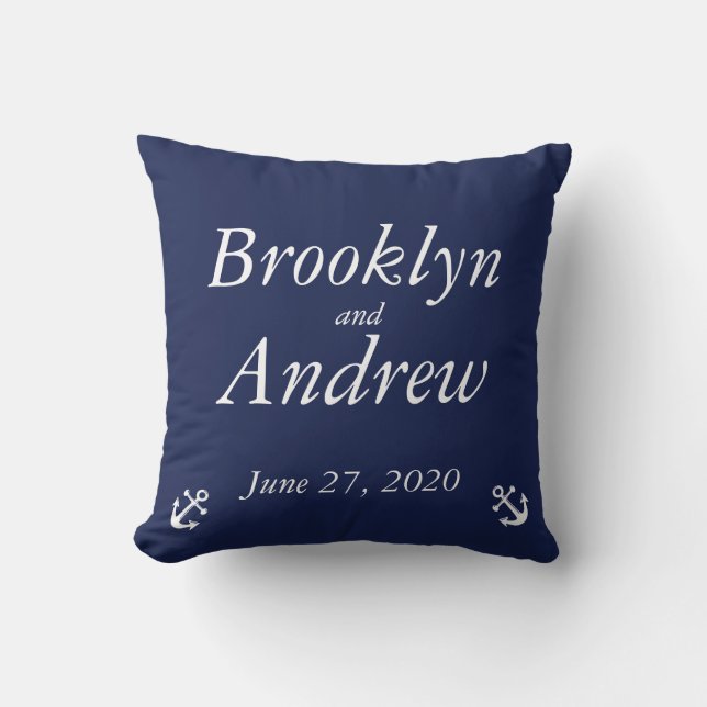 Navy Blue Monogrammed Nautical Wedding Pillows (Front)