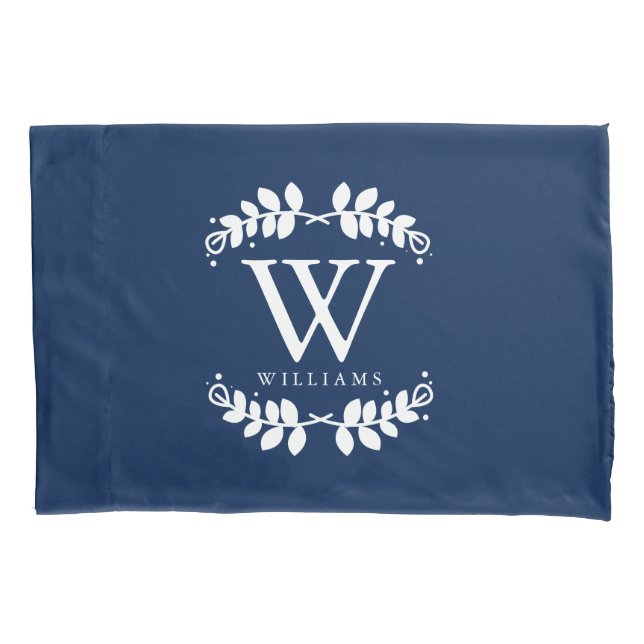 Navy Blue Monogrammed Pillow Case (Front)