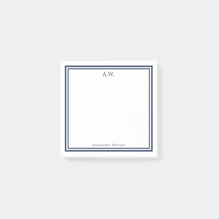 Navy Blue Monogrammed Post-it Notes | Zazzle