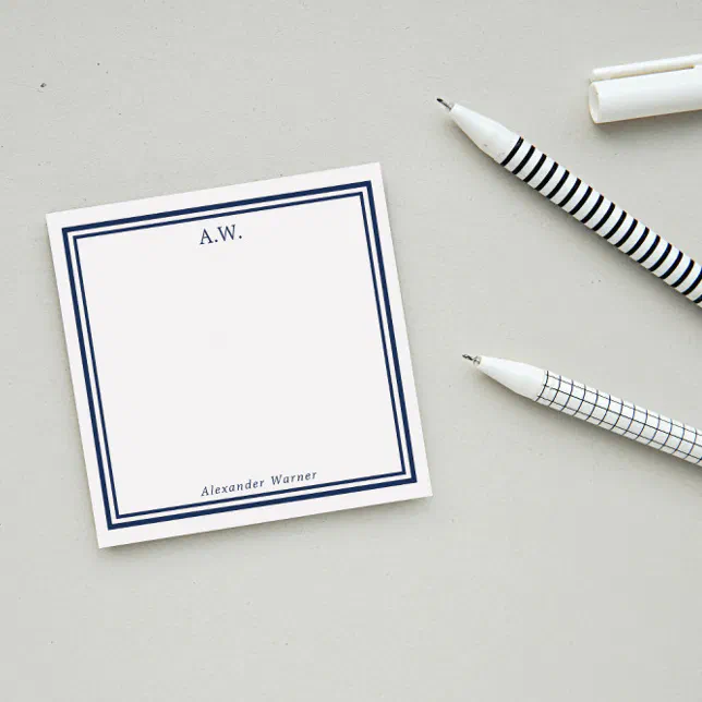 Navy Blue Monogrammed Post-it Notes | Zazzle